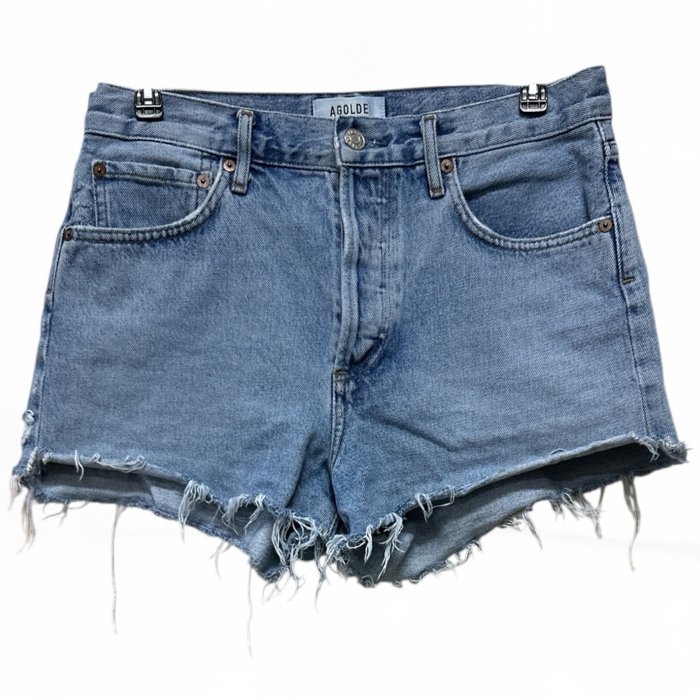 AGOLDE Parker Vintage Style Cut-off Denim Blue Jean Shorts in Riptide, Size 26